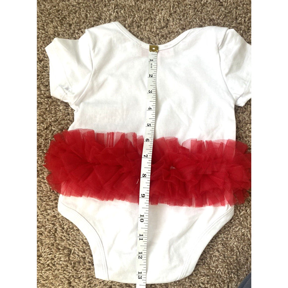 Popatu Baby Girl's Size 12M Christmas Tree Red Bow Holiday Bodysuit White/Red - Picture 6 of 8